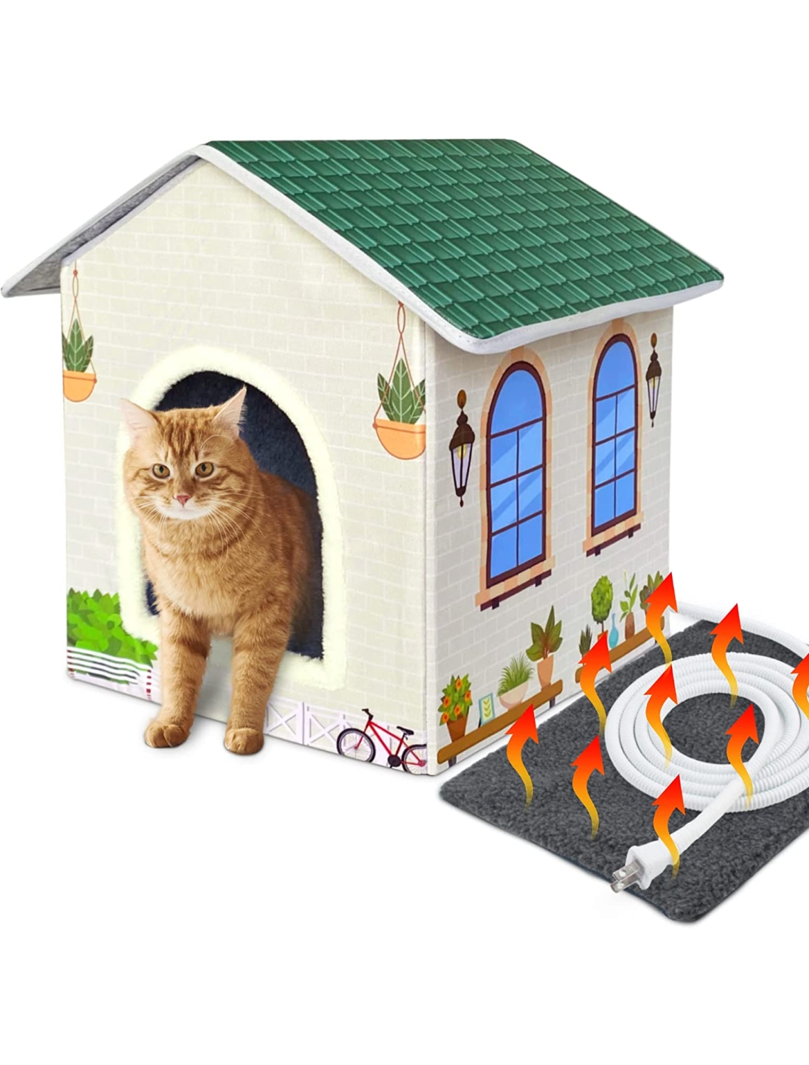 Heated Cat Houses for Indoor Cats,Outdoor Weatherproof Cat House with Heated Pet Pad, Providing Safe Feral Outdoor Cat House for Cats Easy to Assemble Cat Shelter