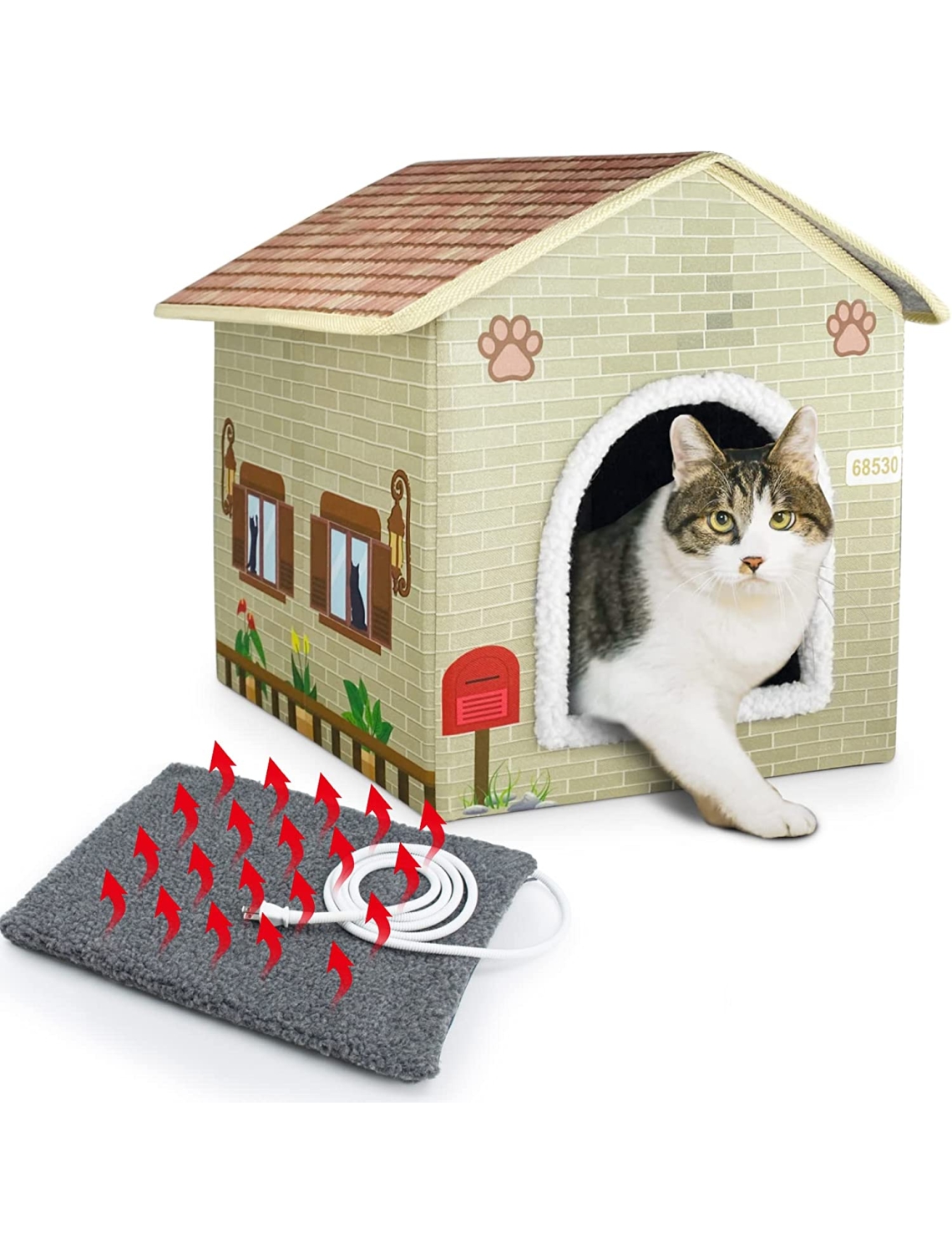 Large Heated Cat House for Outdoor Cats in Winter，Weatherproof Heated Cat Houses with Pet Heating Pad, Providing Warm and Cozy Homefor Your Pet,Easy to Assemble