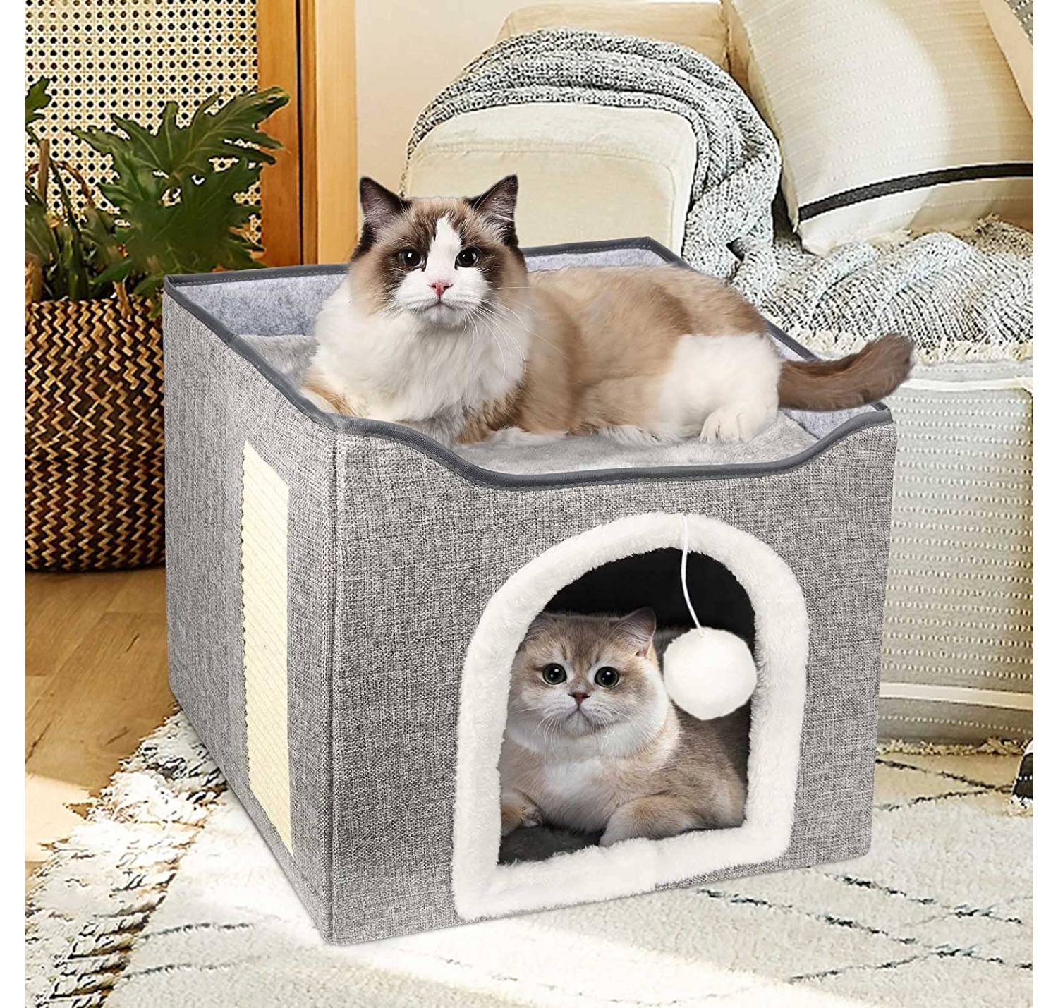 Heated Cat House, Heating Cat Houses for Indoor Outdoor Kitty with Heating Pad, Foldable Heated Kitty House Cat Shelter for Your Pet to Stay Warm and Cozy