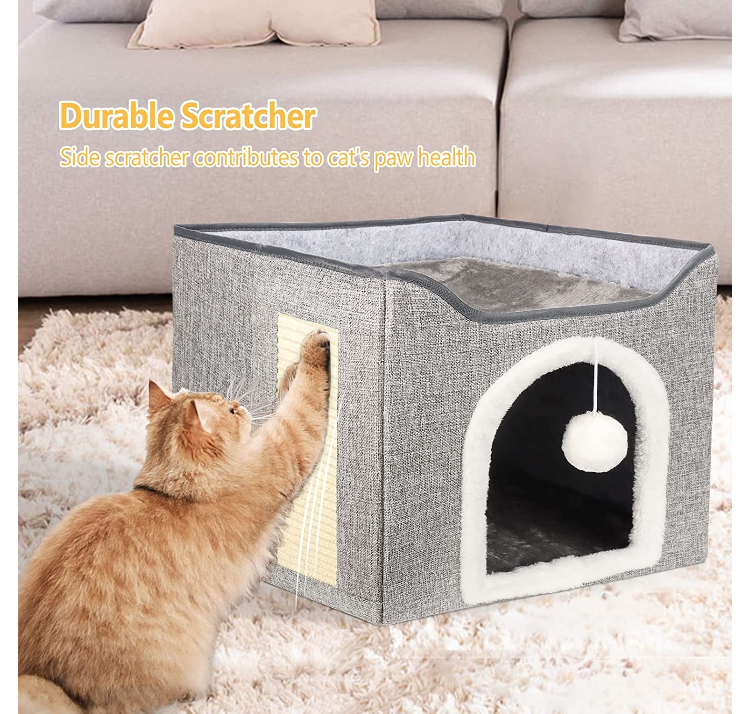 Heated Cat House, Heating Cat Houses for Indoor Outdoor Kitty with Heating Pad, Foldable Heated Kitty House Cat Shelter for Your Pet to Stay Warm and Cozy