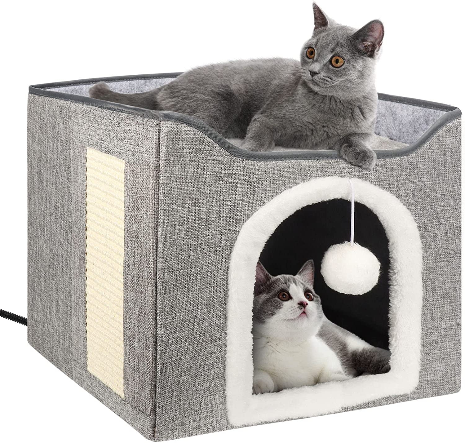 Heated Cat House, Heating Cat Houses for Indoor Outdoor Kitty with Heating Pad, Foldable Heated Kitty House Cat Shelter for Your Pet to Stay Warm and Cozy