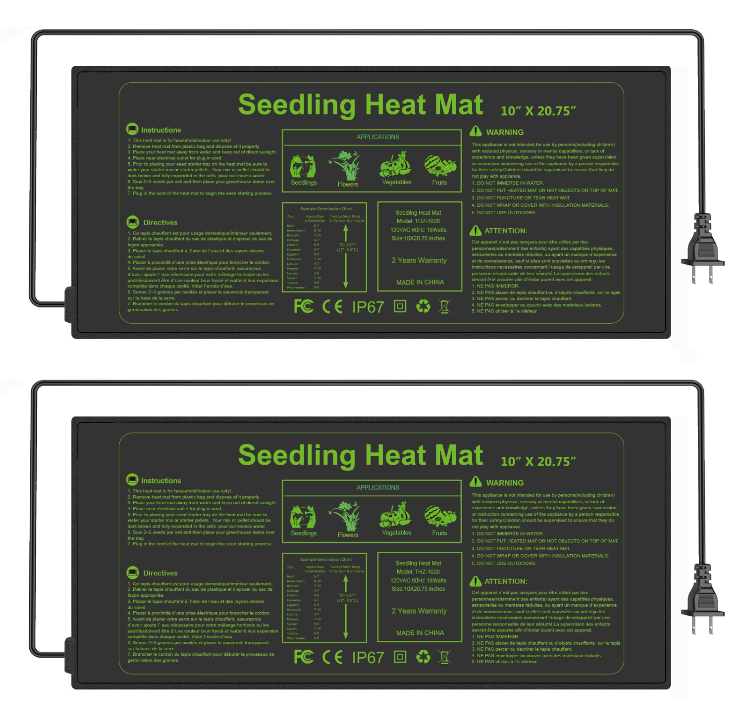 Seedling Heat Mat Plant Heating Pad10X20.75`` for Seed Starting Plant Propagation