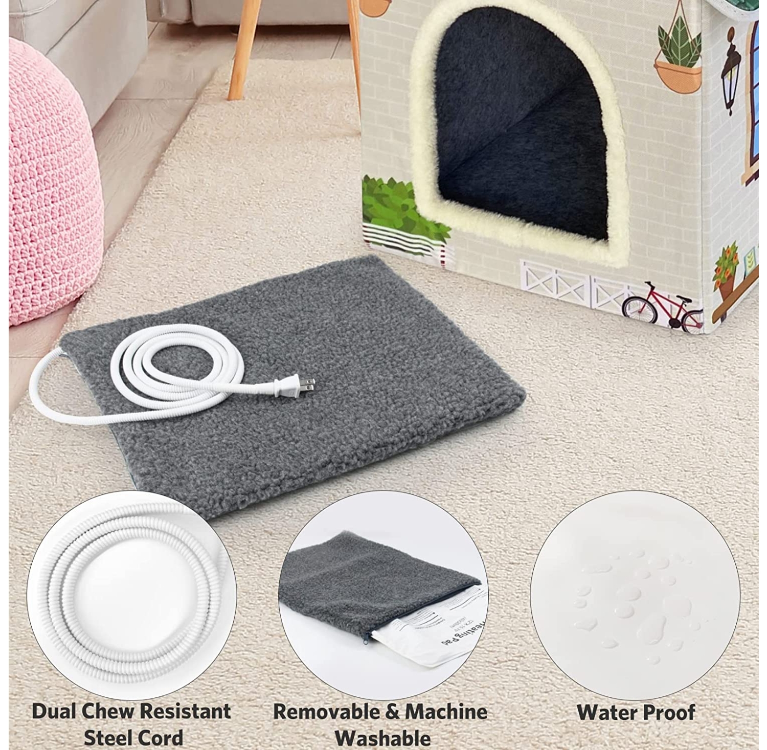 Heated Cat Houses for Indoor Cats,Outdoor Weatherproof Cat House with Heated Pet Pad, Providing Safe Feral Outdoor Cat House for Cats Easy to Assemble Cat Shelter