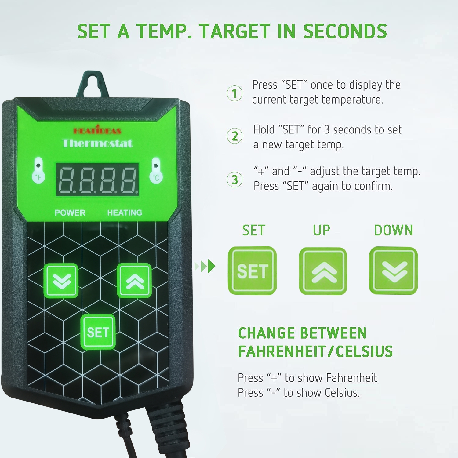 Digital thermostat for seedling heat mat