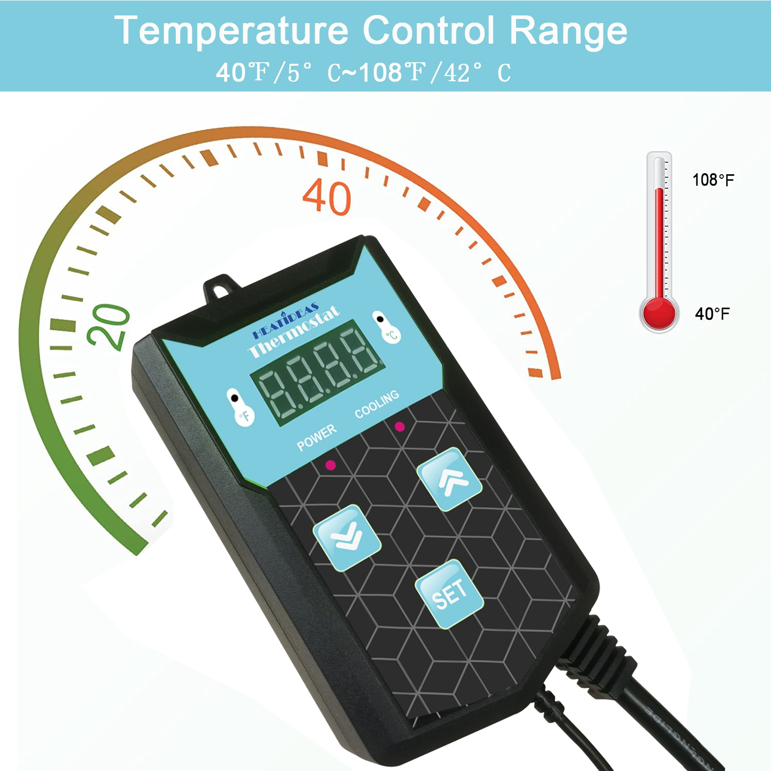 Digital thermostat for cooling device cooling fan